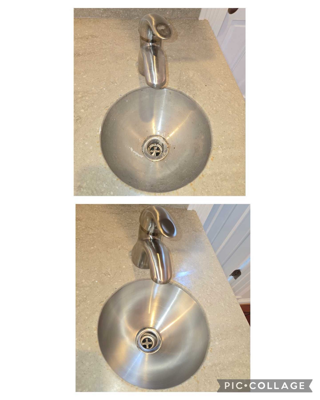 Bathroom sink before and after cleaning
