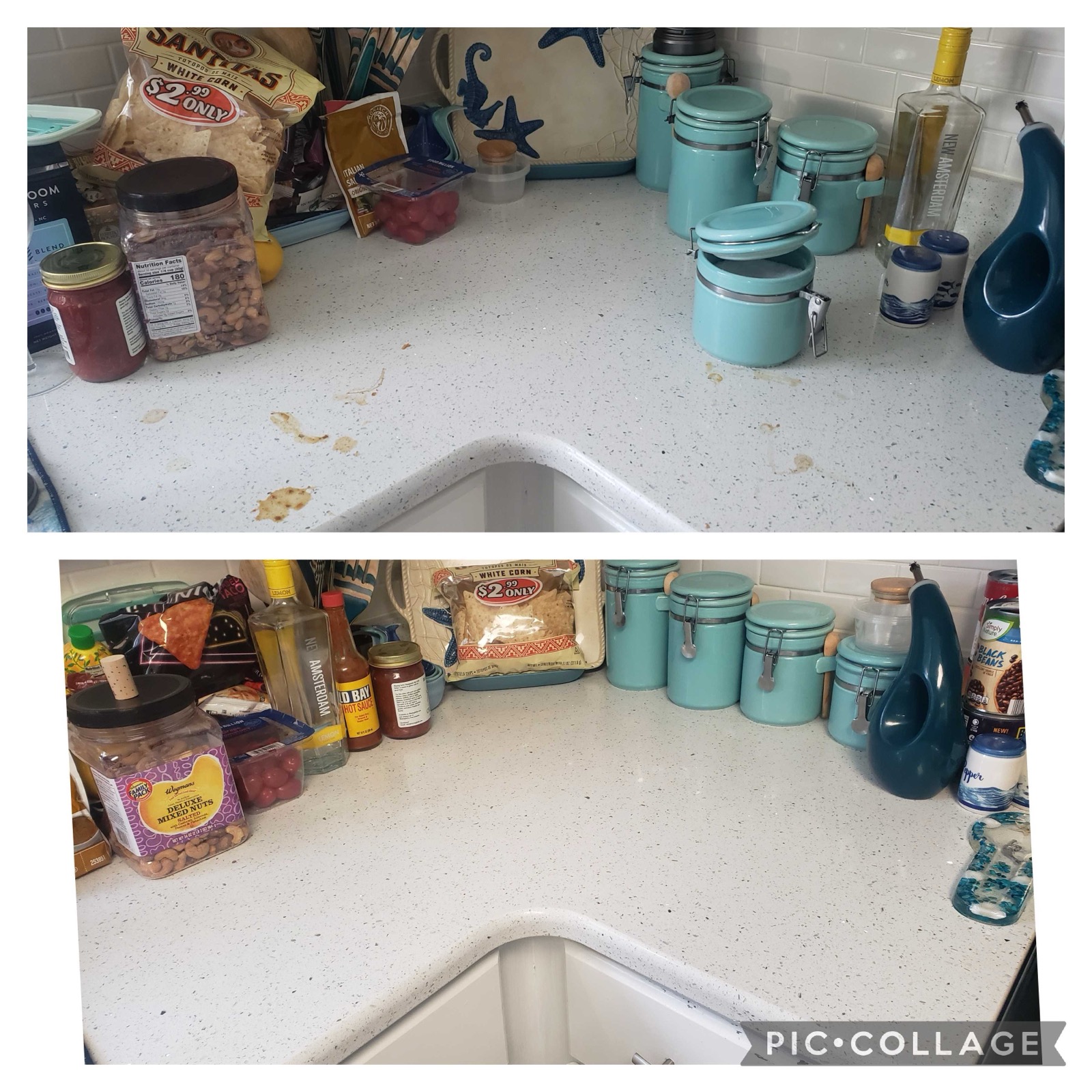 Kitchen countertop before and after cleaning