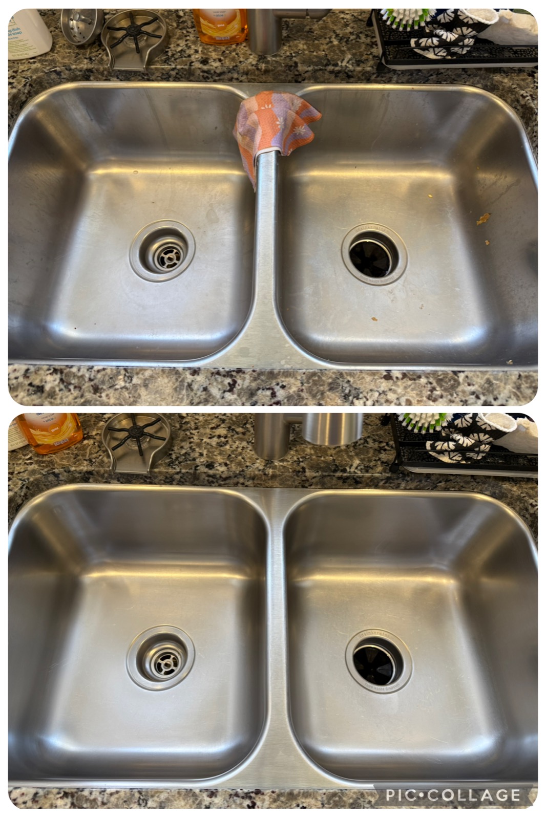 Kitchen sink before and after cleaning