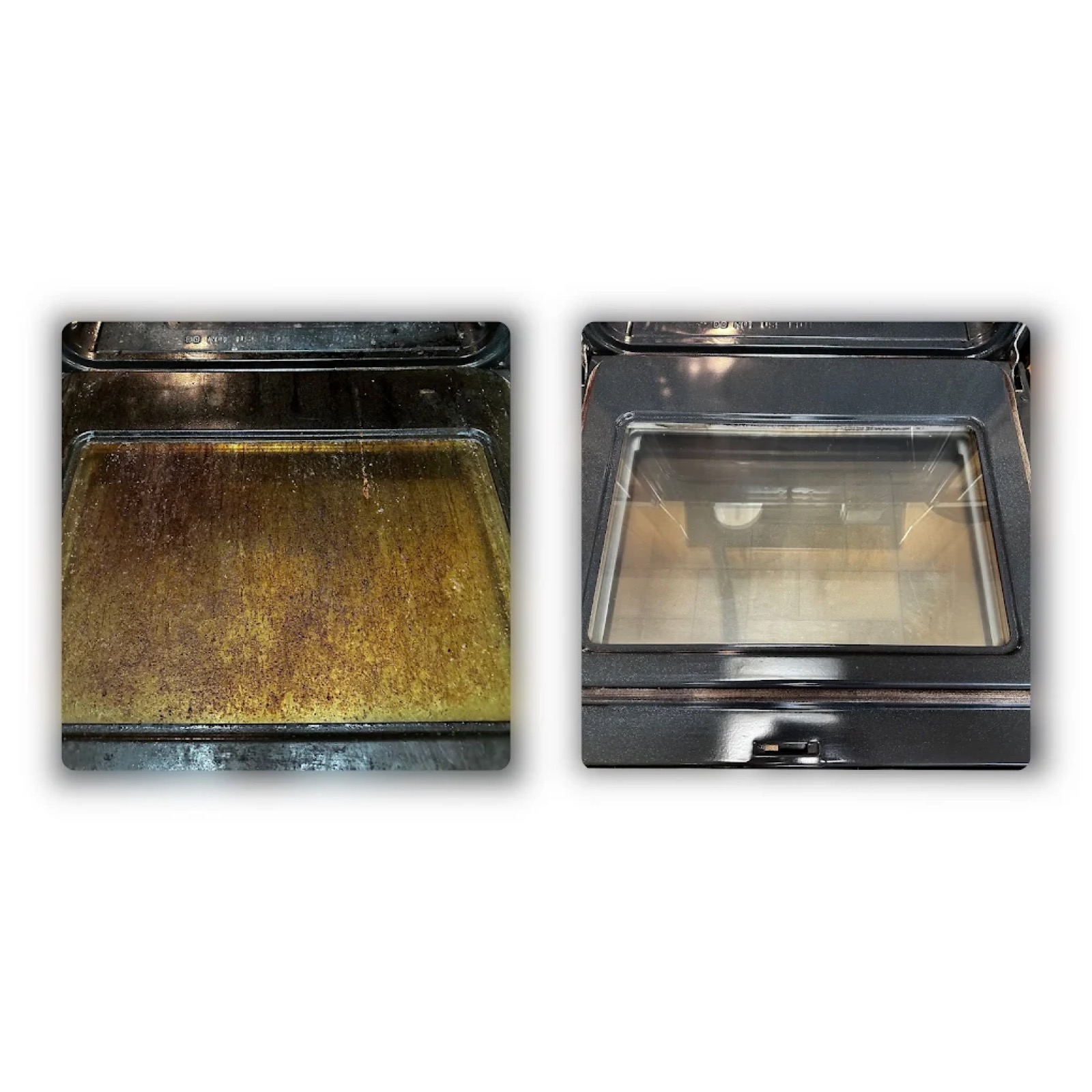 Oven interior before and after deep cleaning